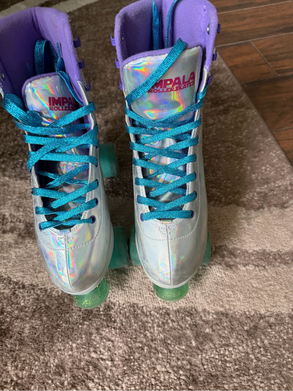 Impala Women's Holographic Roller Skates in Silver with Teal Accents